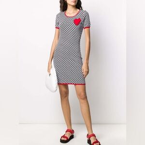 Love Moschino Black & White Checkered Bodycon Sweater Dress